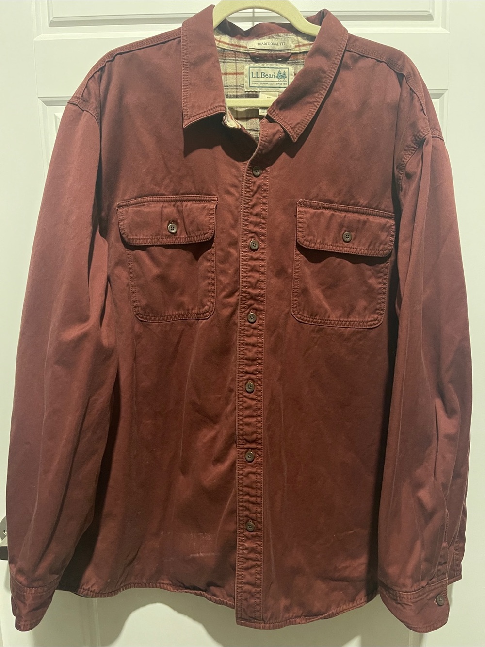 L.L. Bean Men's Burgundy Button-Up Shirt Jacket